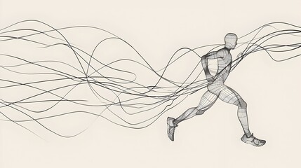 One Continuous Line Drawing of a Marathon Runner Crossing the Finish Line in 3D Minimalist Art