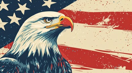 4th of july poster featuring usa flag, eagle, and spacious area for customizable text