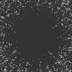 Flying latin letters. White chalk  scattered