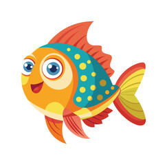 Cute cartoon vector set of fishes clipart page for kids. Vector illustration for children. Vector illustration of set of fishes isolated on white background.