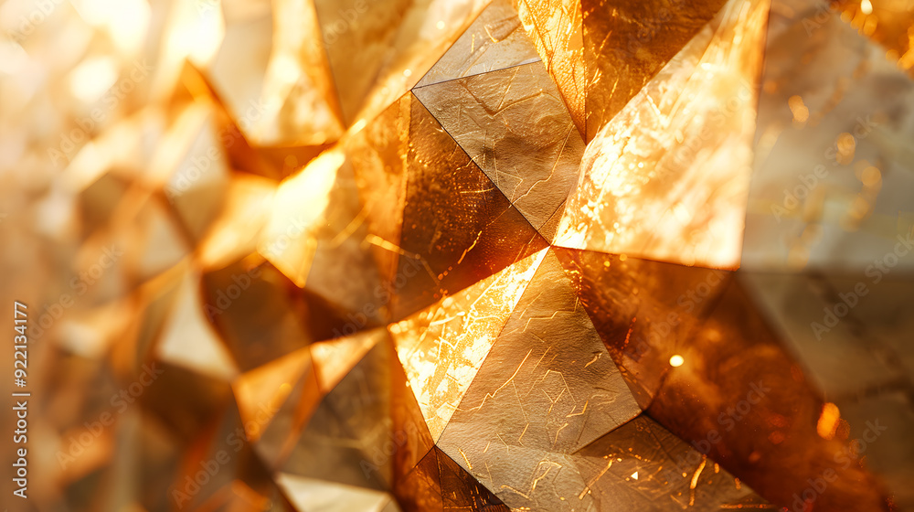 Wall mural gold facets, angular surfaces of reflective gold, a study in luxury and modern design, with each pan