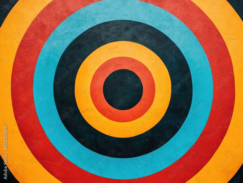 Poster mesmerizing concentric geometric patterns in bold vibrant colors create a dynamic energetic and retr