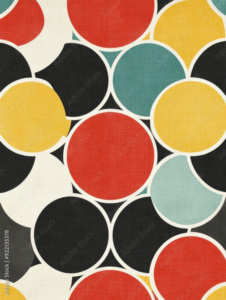 Poster interlocking vintage inspired geometric circles with smooth warm hued lines and repeating patterns c