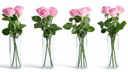 Obraz premium Beautiful pink roses arranged in beige ceramic vases showcase elegance, enhancing any decor with their soft hues and charming presence