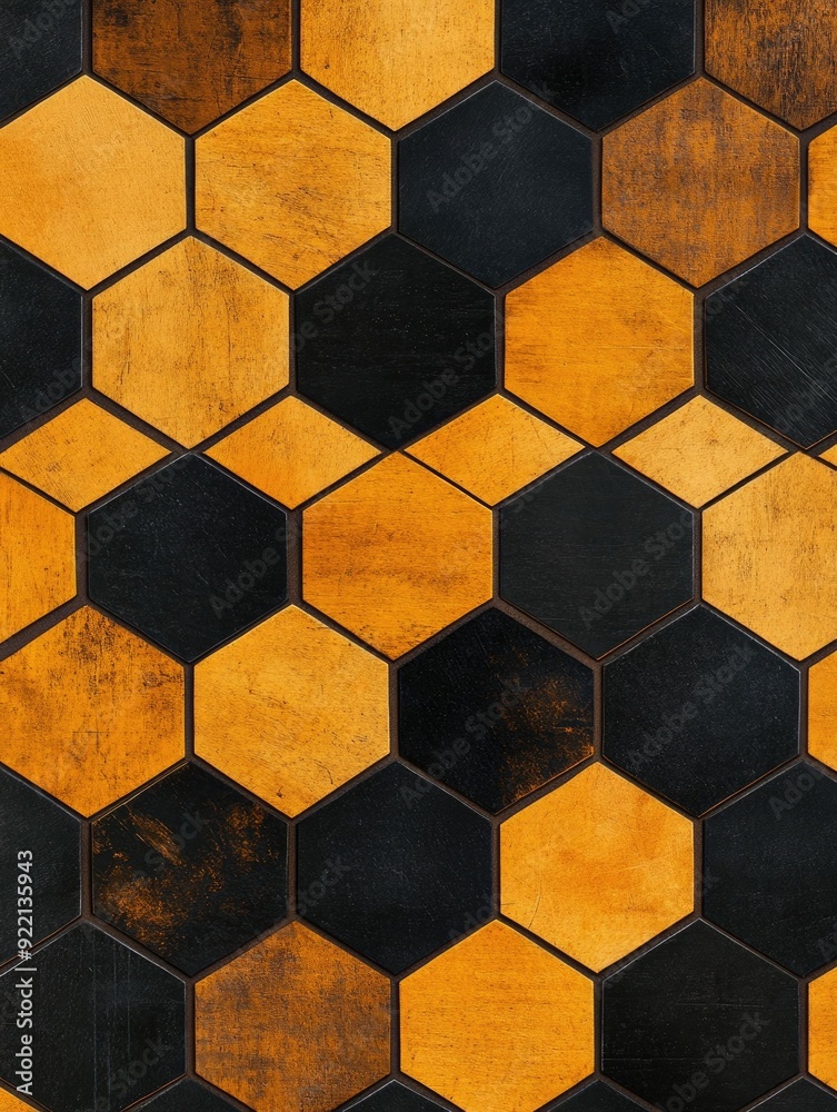Poster warm toned abstract background with an intricate geometric pattern of hexagons formed by crossing li