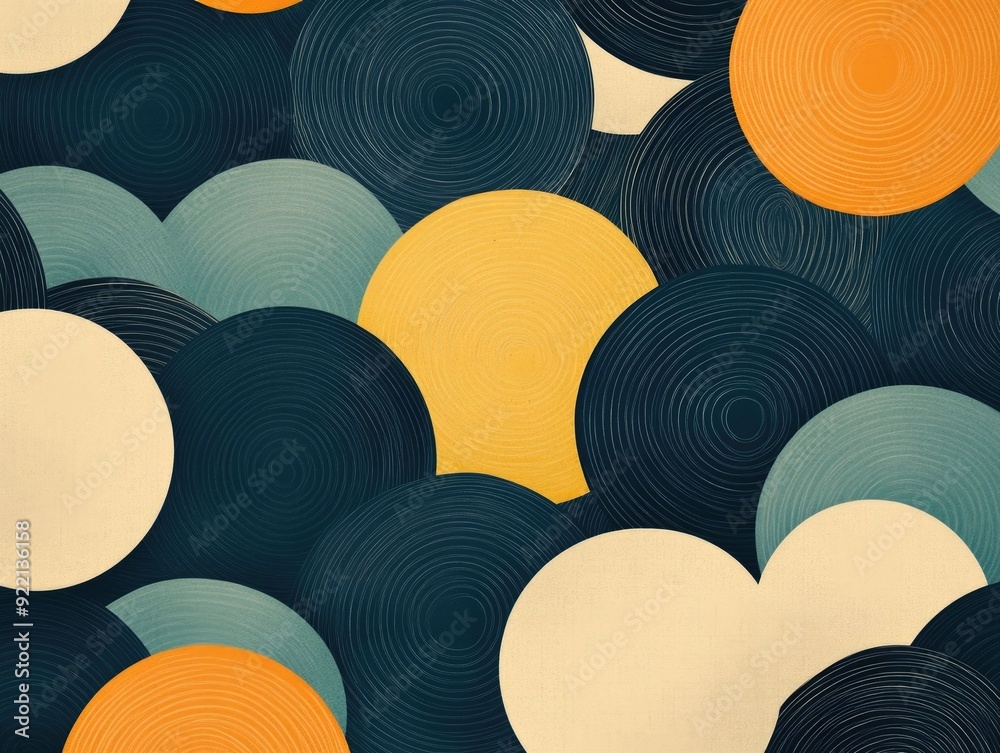 Aufkleber mesmerizing muted geometric patterns featuring expanding circular lines in a smooth nostalgic design