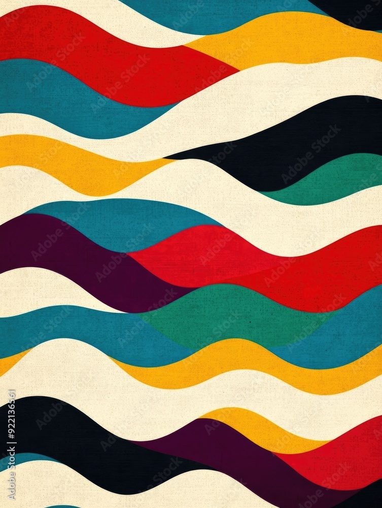 Poster retro inspired mosaic of vibrant wavy geometric patterns colorful and intricate abstract background 