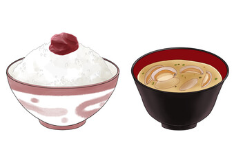 梅干し　ご飯と味噌汁