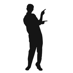 man in jacket pointing up vector silhouette