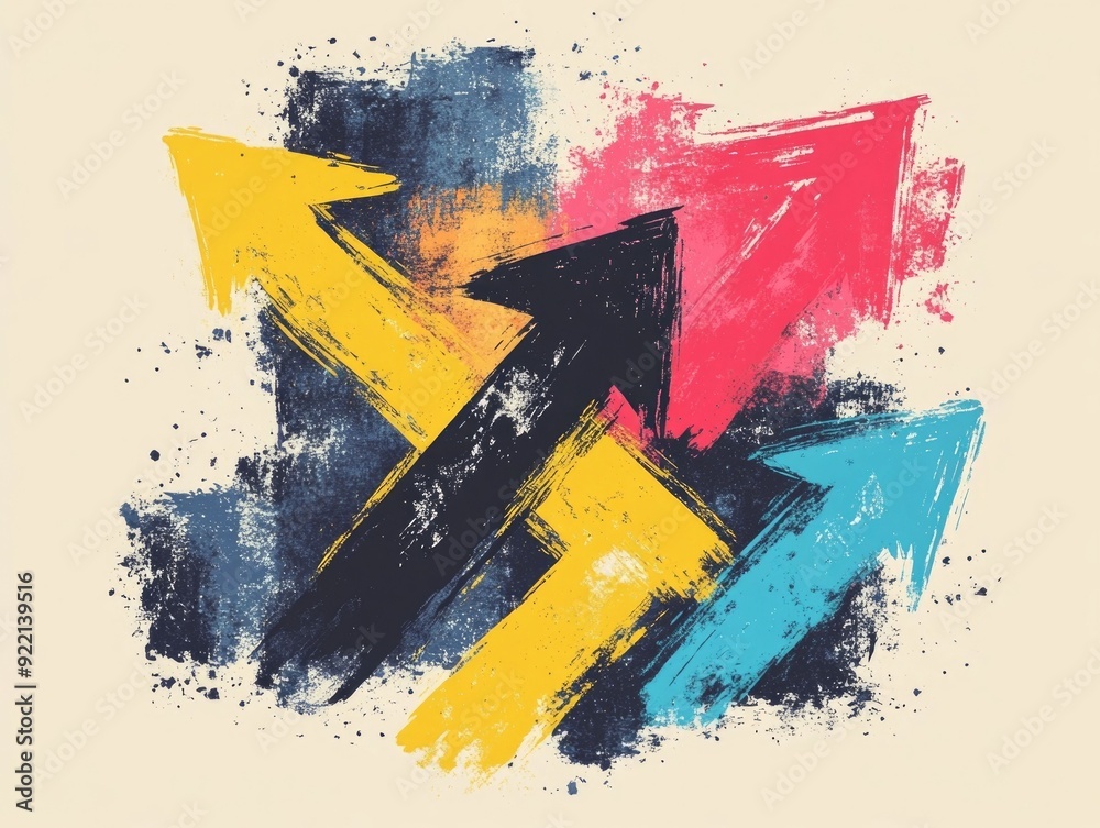 Poster intersecting hand drawn arrows dynamic abstract geometric design with bold directional elements and 