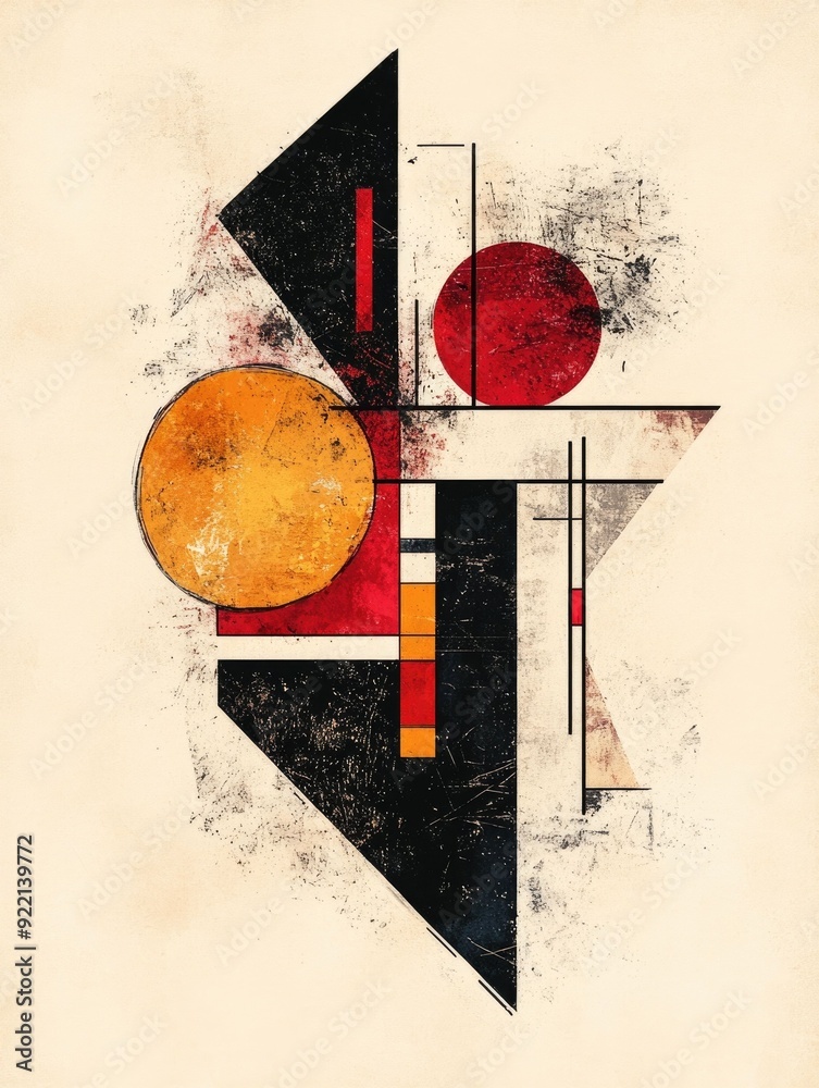 Poster handcrafted geometric abstraction with distinctive textural elements unique and visually striking di