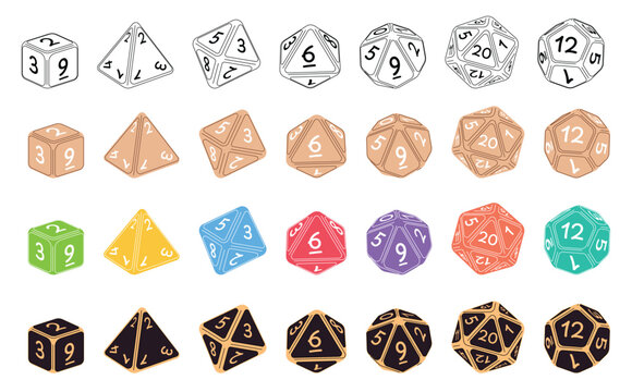 A set of dice for board games. Items for determining random values. Vector illustration