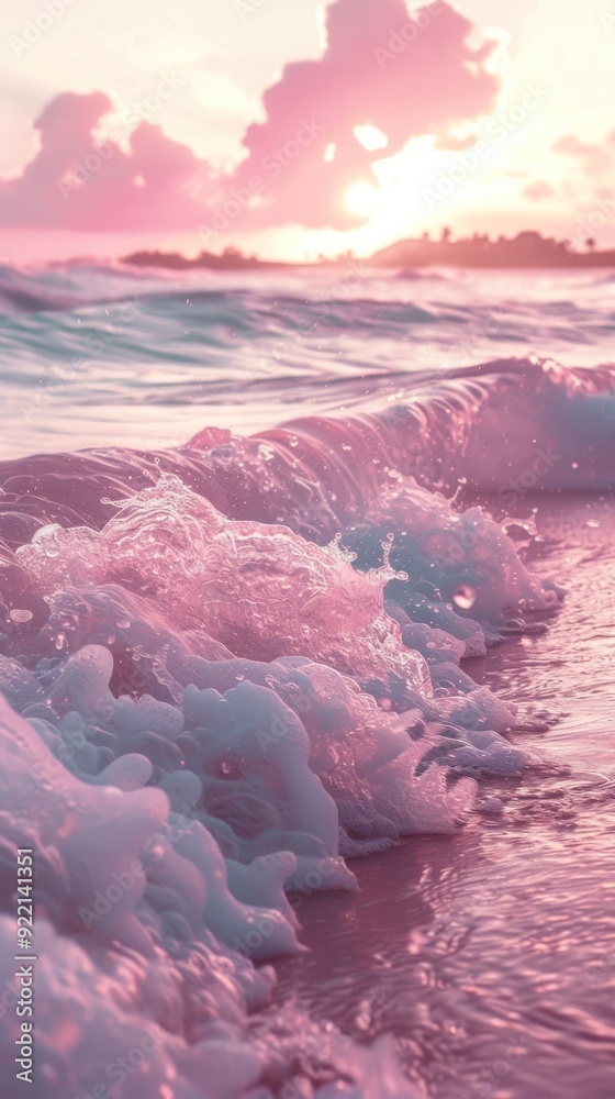 Poster serene pink sunset ocean waves