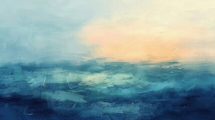 Naklejka premium Abstract Landscape Painting of Ocean. Artistic Seascape with Dark Stain Background