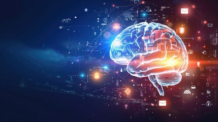 Obraz premium Digital Brain in a Network of Connections