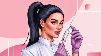 A female doctor is confidently holding a syringe in her hand
