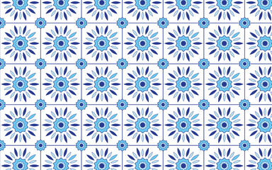 Decorative mosaic flower blue color seamless pattern.