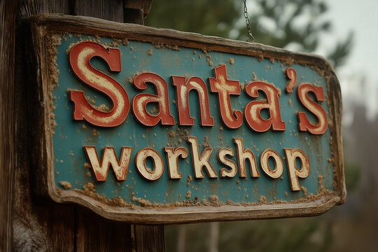 "santa's workshop" text sign