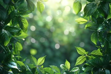 Obraz premium Green Leaves, Sunlight, Blurred Background