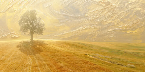 Climate change concept. contrast of green to dry and barren. a tree growing in the center of a dry vs green field