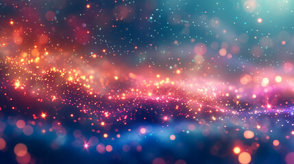 Fototapeta premium Abstract Fantasy Backdrop with Holographic Gradient, Shimmering Magic Lights, Sparkling Gold Stars, and Soft Festive Blurs - Evoking Wonder and Celebration in Digital Art