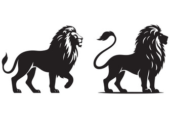 lion vector silhouette illustration, lion standing silhouette vector, Vector silhouette of a lion, black and white lion Silhouette, lion logo icon template vector illustration