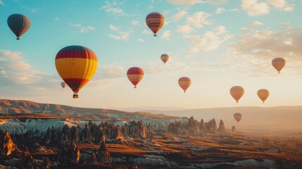 Fototapeta premium Hot air balloons flying over spectacular Cappadocia.Turkey
