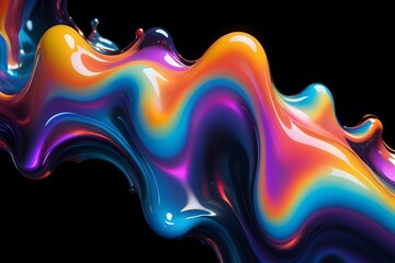 Abstract colorful liquid wave on a black background.