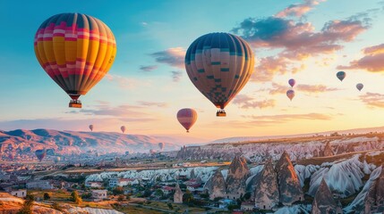 Obraz premium Hot air balloons flying over spectacular Cappadocia.Turkey