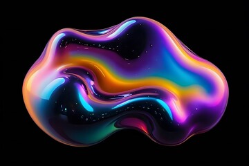 Abstract iridescent 3D shape against a black background.