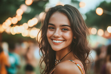 Obraz premium Joyful Celebration: Happy Girl Enjoying a Festival