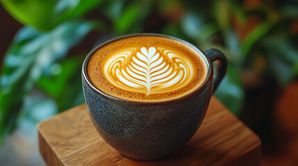 Elegant Latte Art for International Coffee Day - Beautifully Crafted Coffee Cup with Artistic Foam Designs, Rich Texture and Pattern in Real Photography