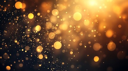 Golden boken on black background with abstract shiny defocused lights. AI generative background.