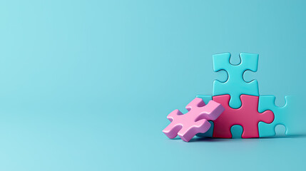 Colorful puzzle pieces stacked on a blue background, symbolizing problem-solving and creativity.