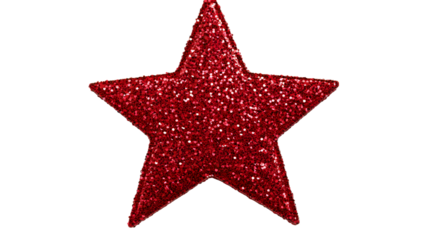 Red Christmas star glitter sticker, isolated on white background
