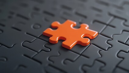 Obraz premium Close-Up of Orange Puzzle Piece Standing Out from Grey Pieces, Symbolizing Creativity and Innovation in Marketing for Small Businesses