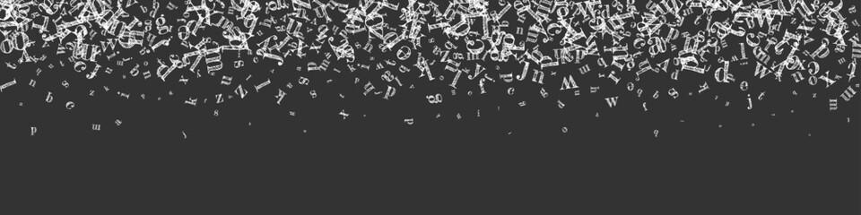 Falling letters of English language. White chalk