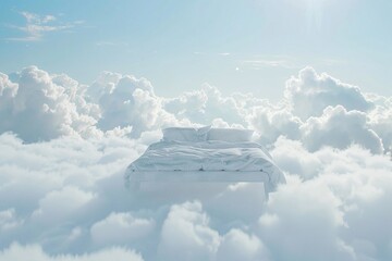 ai generative white bed among the sky clouds