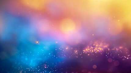Glittering Gradient Background with Hologram Effect Featuring Magic Lights, Fairy Sparkles, Gold Stars, and Festive Blurs Creating a Dreamy and Enchanting Atmosphere for Fantasy Designs