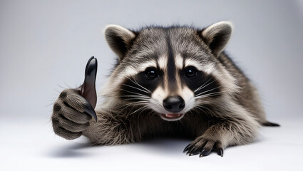 Obraz premium A raccoon giving a thumbs up isolated on white background