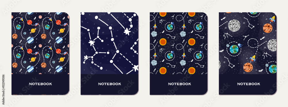 Canvas Prints School notebook cover design with cartoon galaxy.