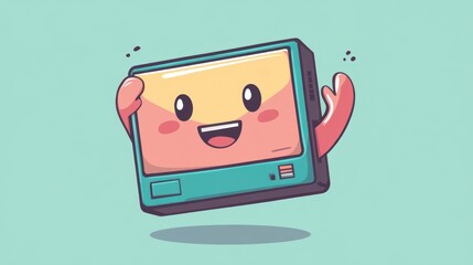 retrostyle cartoon floppy disk highfiving smiling game console character