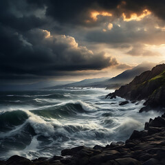 Fototapeta premium Stormy Weather At Sea Generative AI