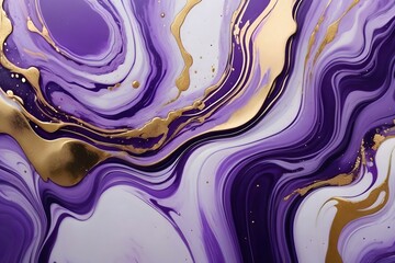 Abstract purple and gold liquid marble texture background.