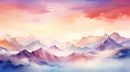 Obraz premium mountain nature landscape on foggy day watercolor illustration