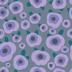 Seamless pattern with cute circle flowers in violet colors, vector illustration for print, fabric, wallpaper, wrapping paper, clothes 