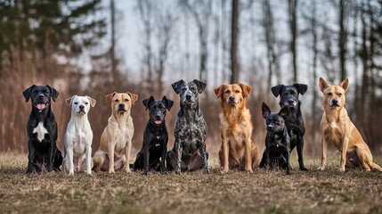 Group of Happy Dogs in Nature