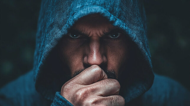 A person hiding in his sweater so you dont see his full Identity - Angry face