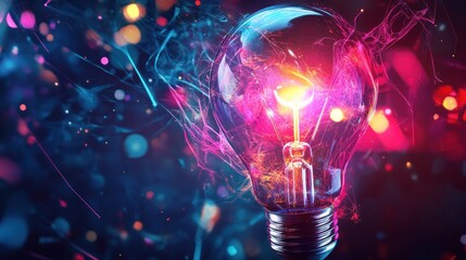 Glowing Lightbulb with Abstract Smoke and Bokeh