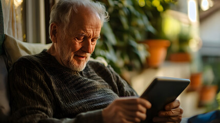Obraz premium An eldery man using a tablet